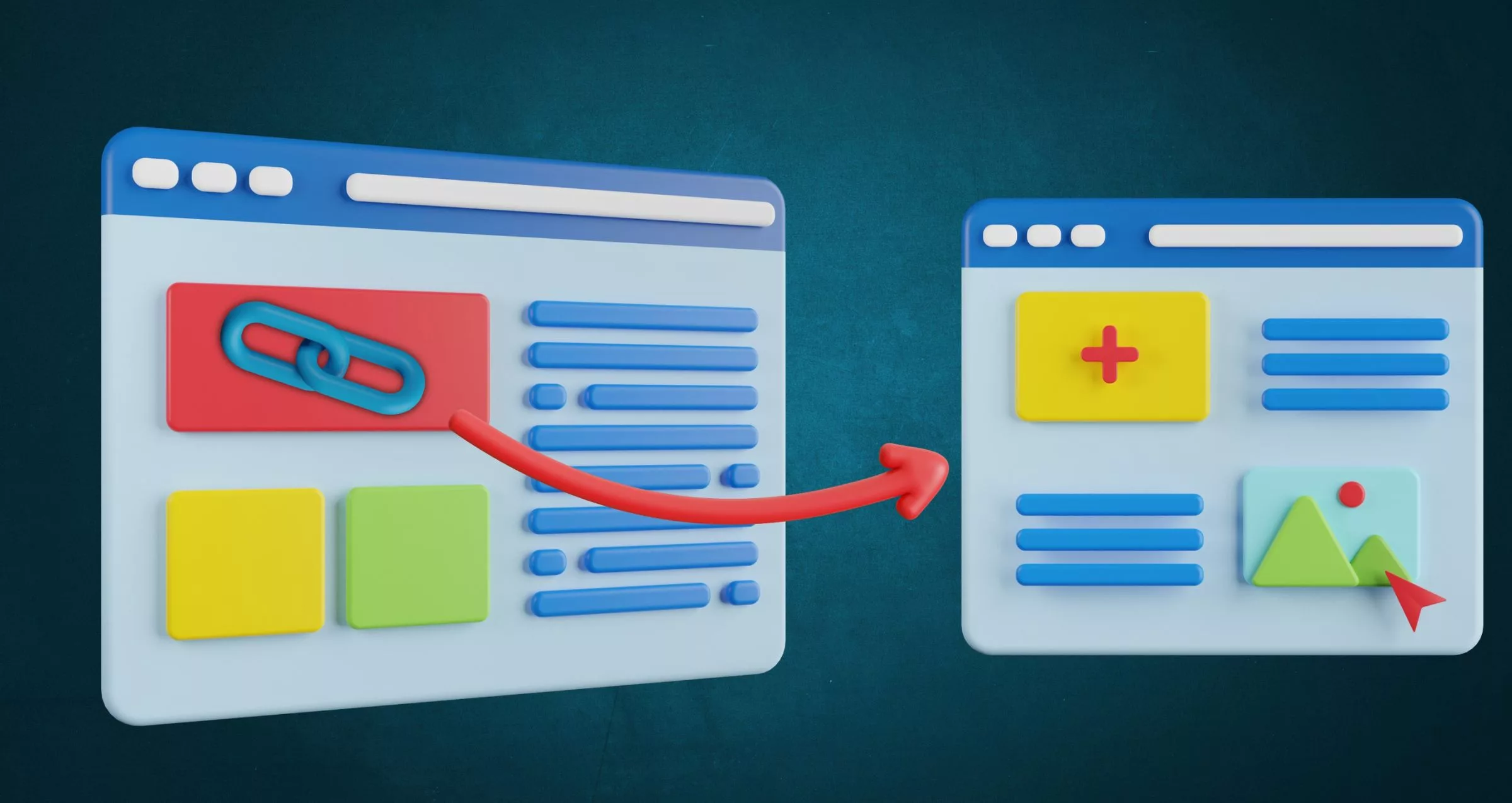 A graphic portraying two computer screens and indicating with an arrow that they are linked by a backlink. Accompanies blog post titled What Are Backlinks?