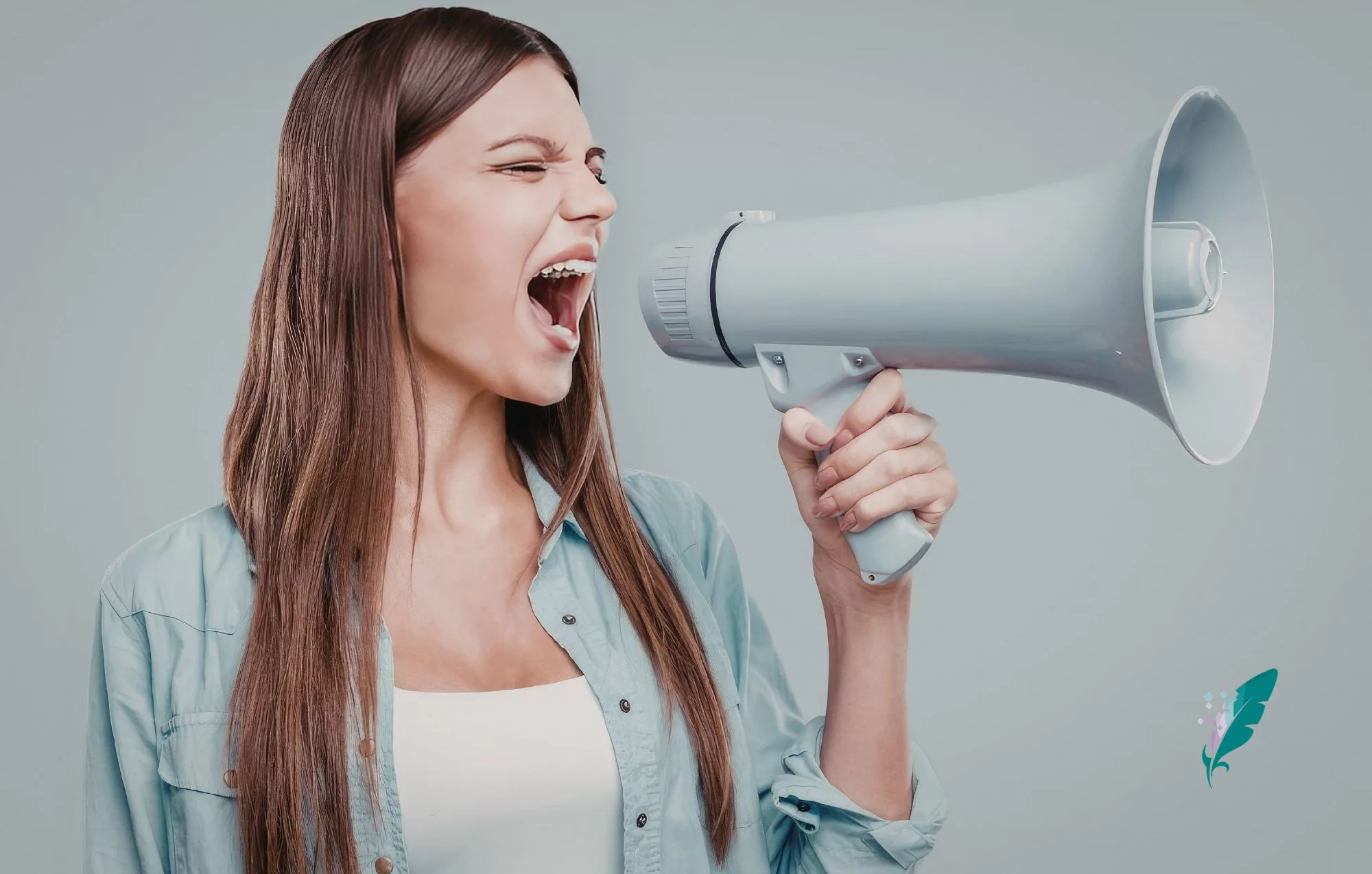 Person with megaphone - emphasising my blog post theme about brand voice in the age of AI